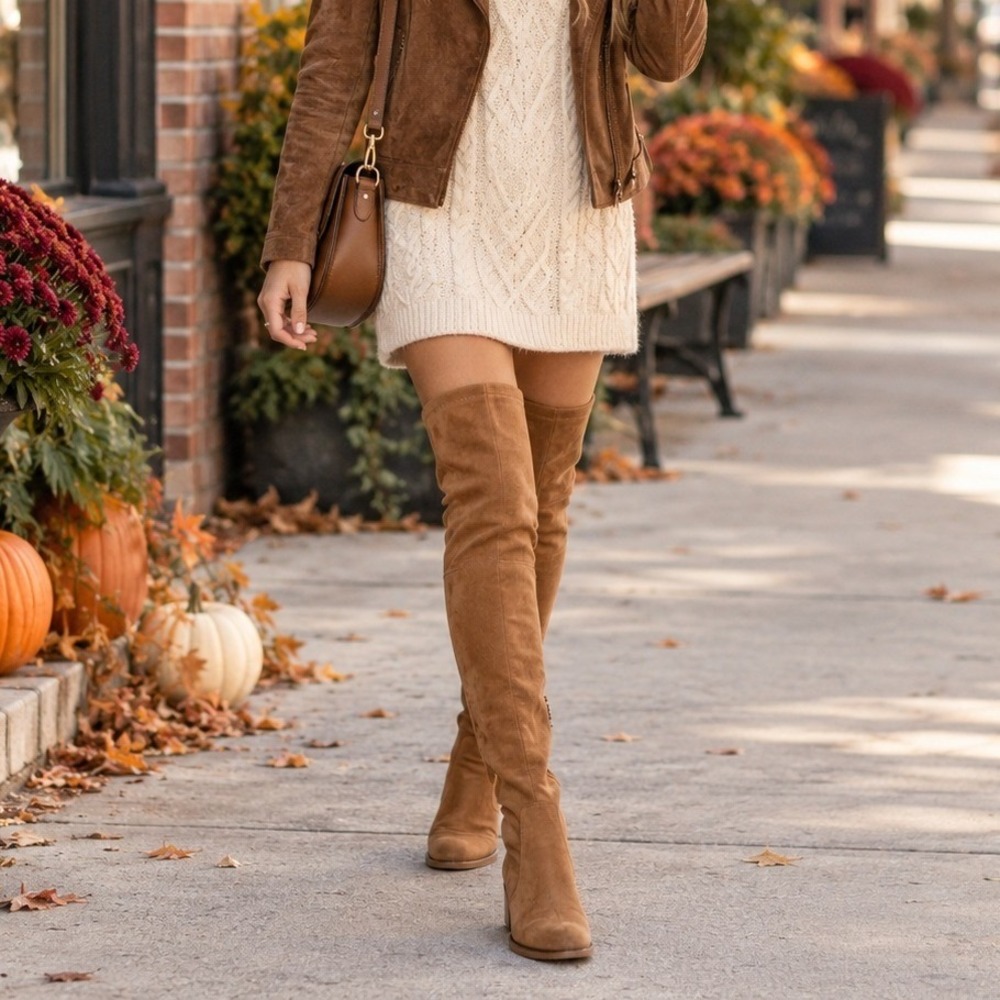 rue21 Dakota-20L Tan Faux Suede Over the Knee Flat Boots Women Size 6